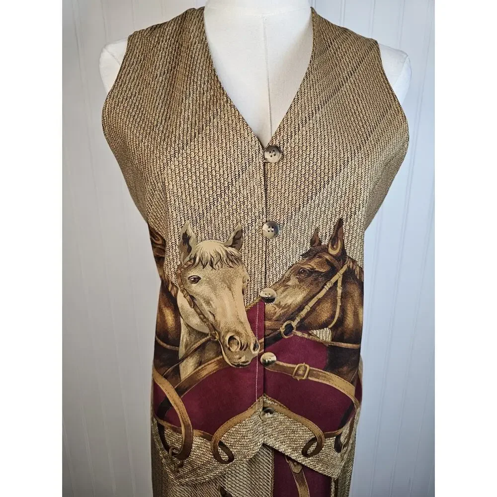 Cambridge‎ Dry Good Vintage Vest & Skirt Set Size XS/S Equestrian Rayon Horses